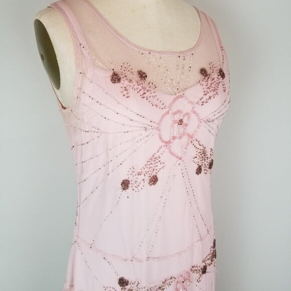 Vintage 1920's Flapper Style Pale Pink Dress with Glass Beadwork Ladies Size 10 - Picture 13 of 15